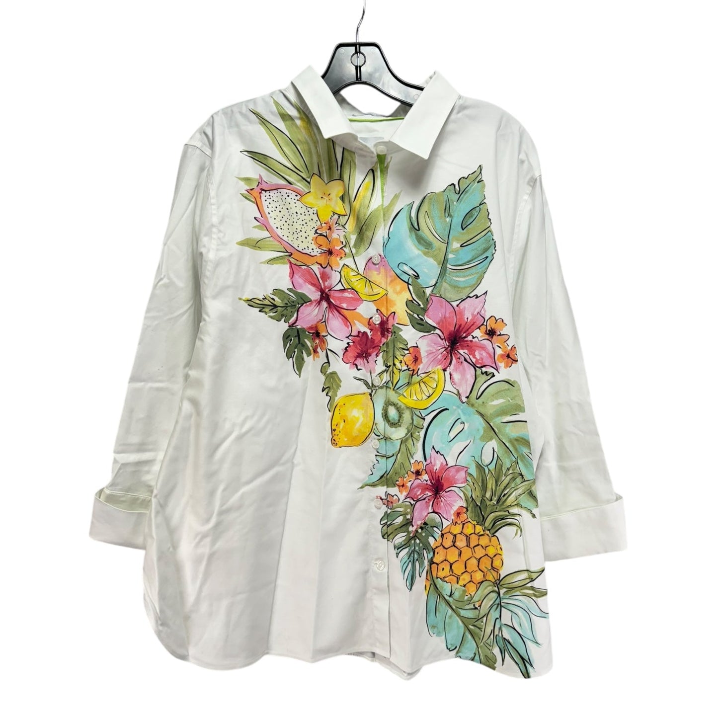 Top 3/4 Sleeve By Chicos In Floral Print, Size: Xxl