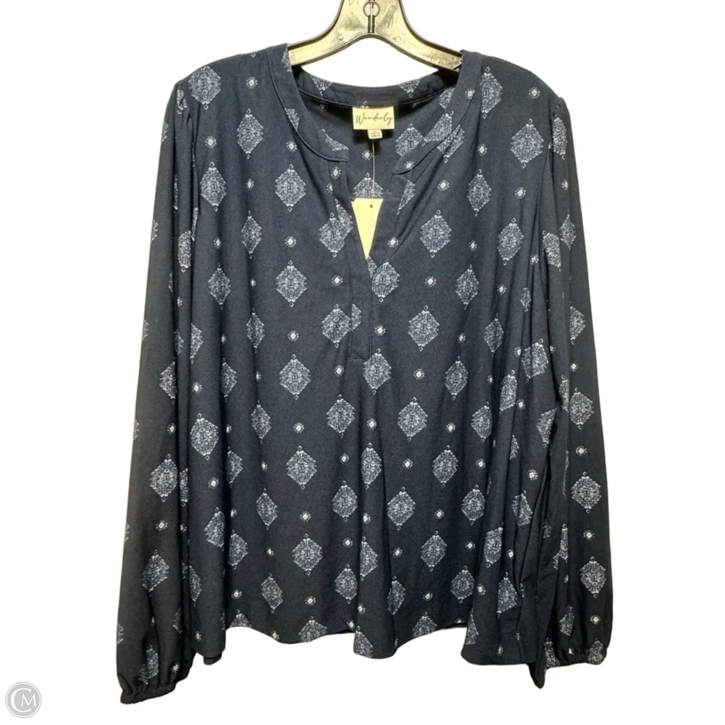 Top Long Sleeve By Wonderly In Blue & White, Size: Xl