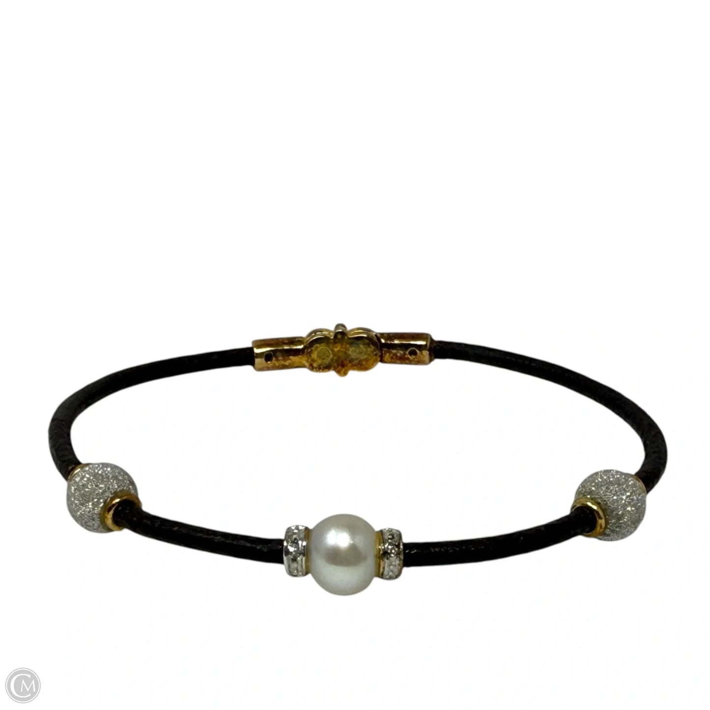 Leather Cord Bracelet With Pearl, Stardust & CZ Beads, & Sterling Silver Magnetic Clasp By Clothes Mentor