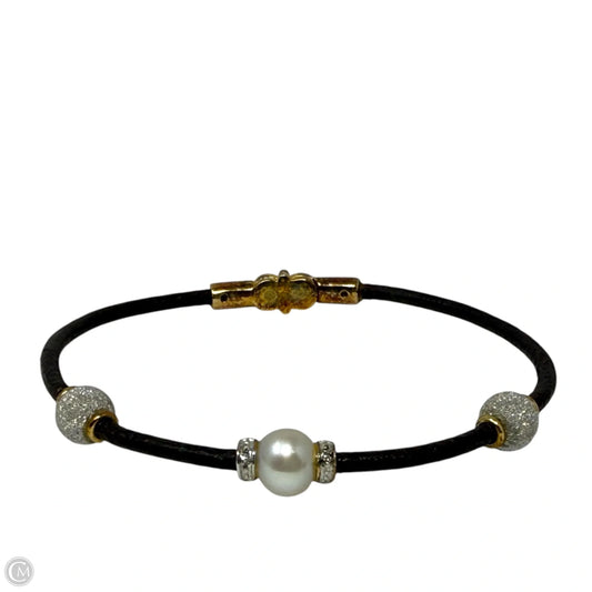 Leather Cord Bracelet With Pearl, Stardust & CZ Beads, & Sterling Silver Magnetic Clasp By Clothes Mentor