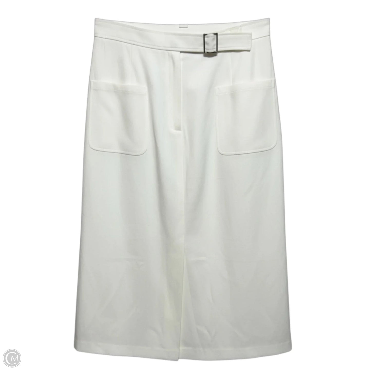 Belted Cotton A Line Midi Skirt With Front Pockets Designer By Lafayette 148 In White, Size: 4