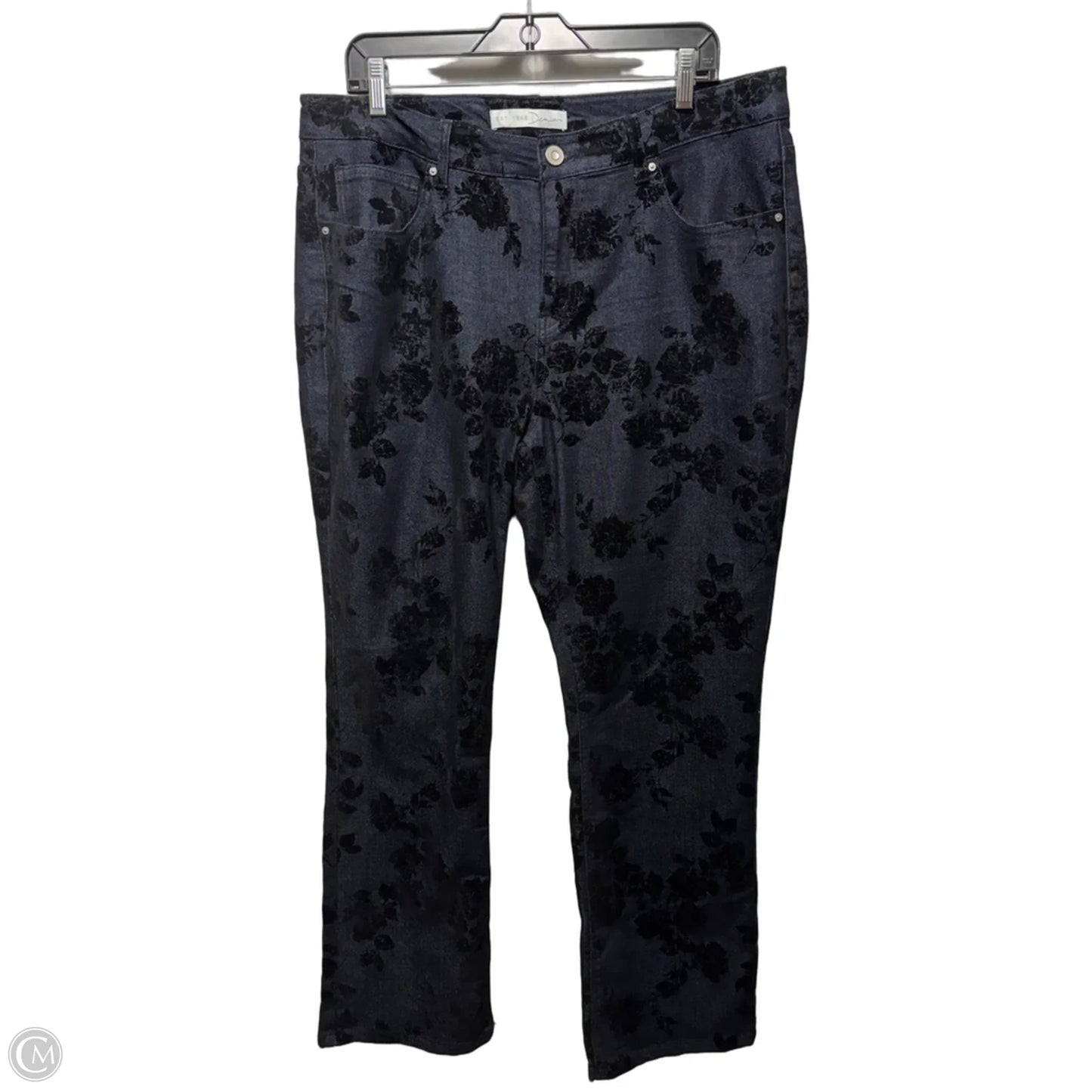 High Rise Floral Jeans Straight By C Est. 1946 In Blue Denim, Size: 16