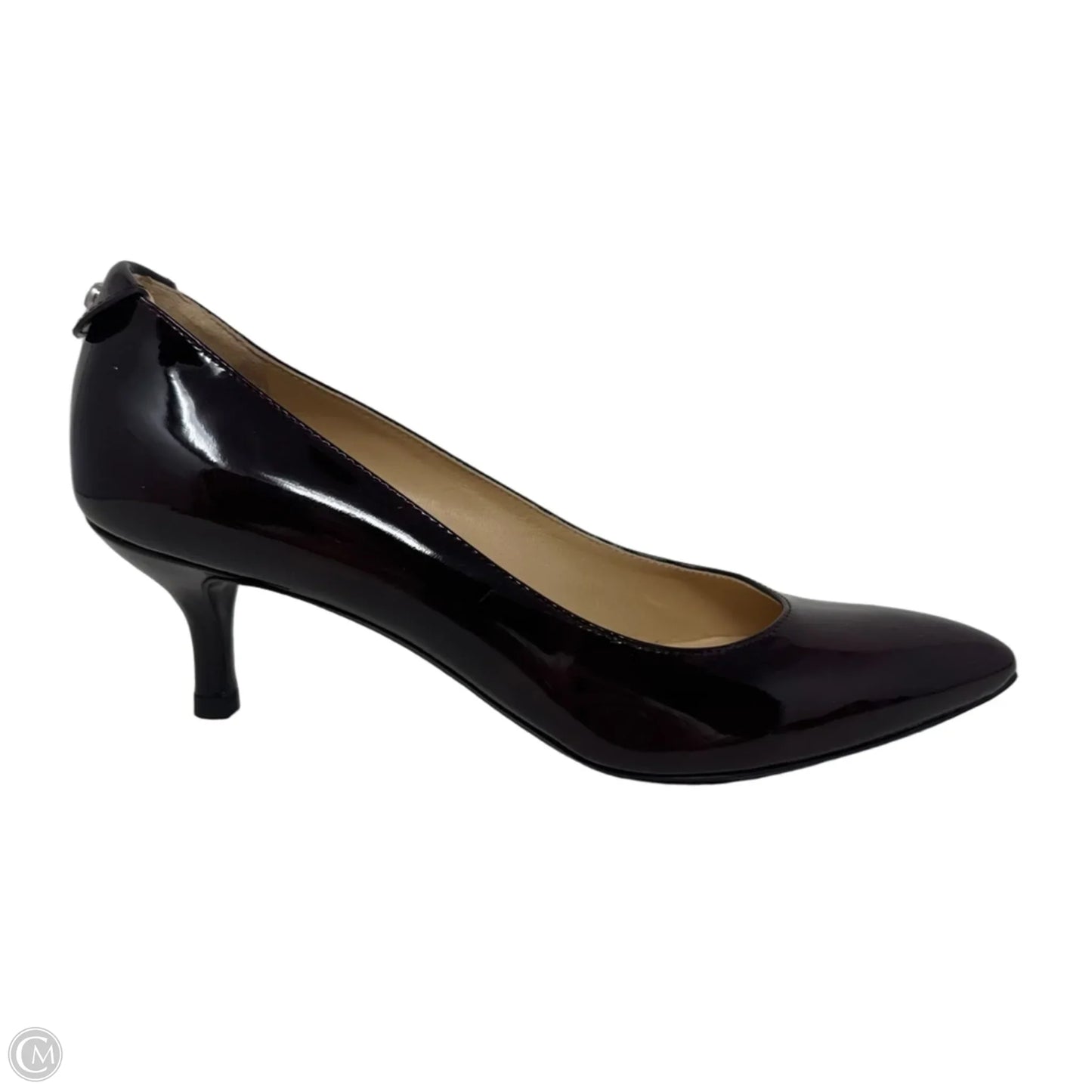 Patent Leather Kitten Heel Pumps Designer By Longchamp In Maroon, Size: 7 (37)