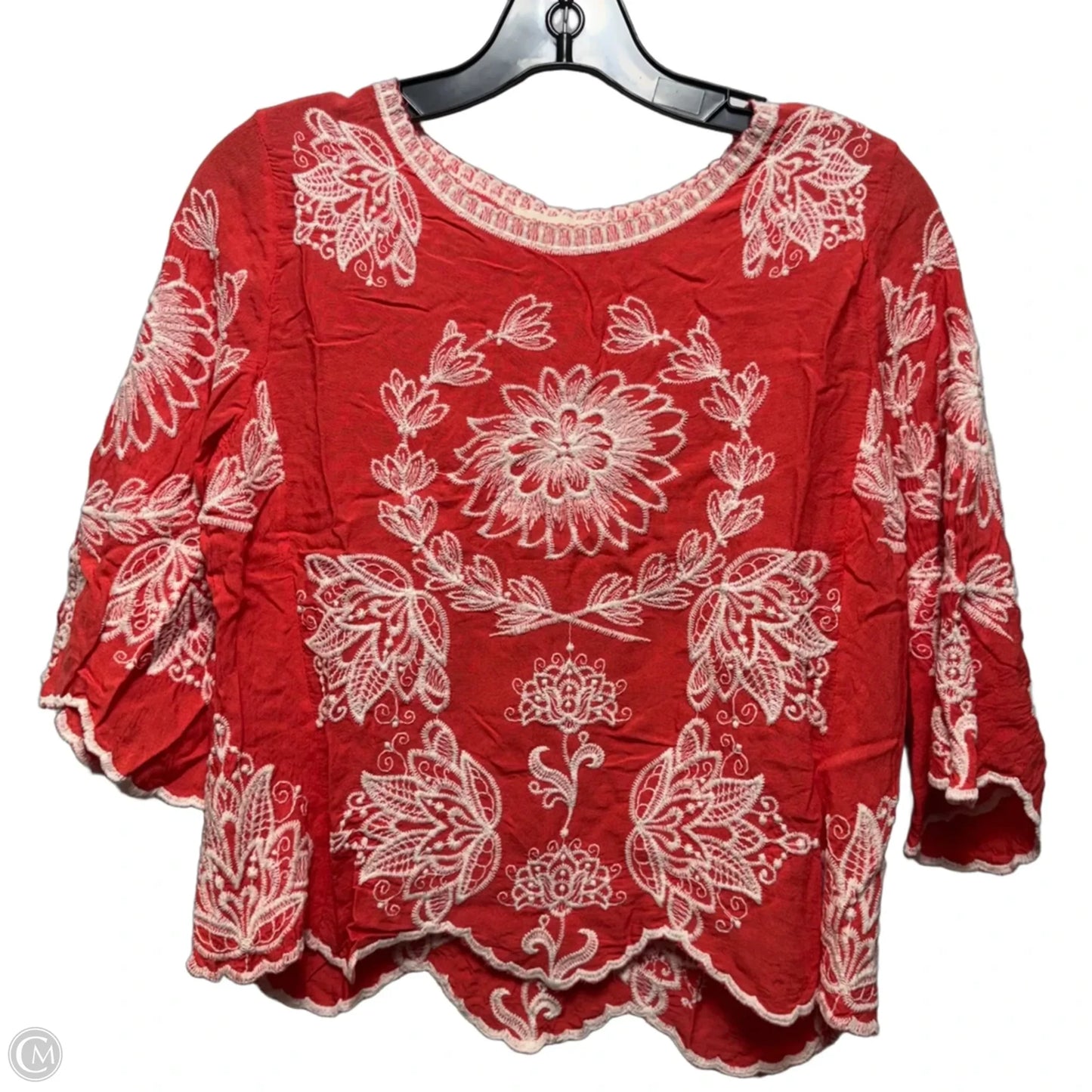Top Long Sleeve By Solitaire In Cream & Orange, Size: S