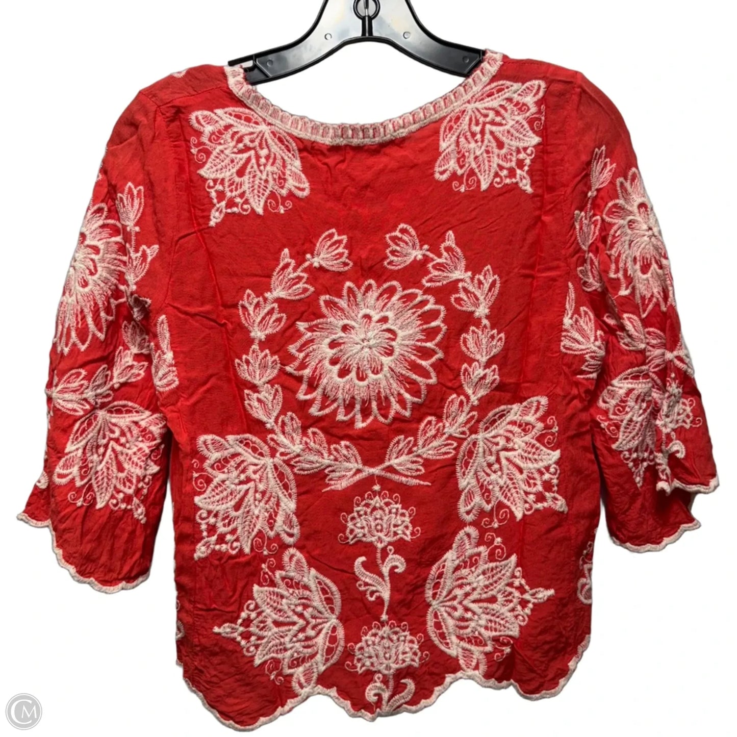 Top Long Sleeve By Solitaire In Cream & Orange, Size: S
