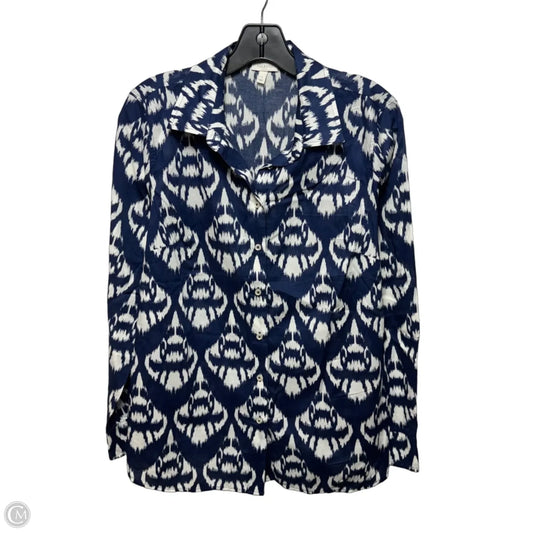 Top Long Sleeve By Talbots In Blue & Cream, Size: S