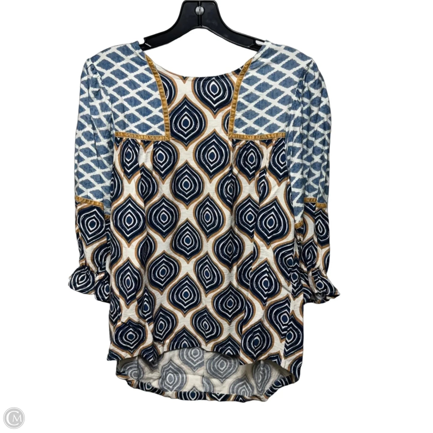 Top 3/4 Sleeve By Umgee In Blue & Cream, Size: S