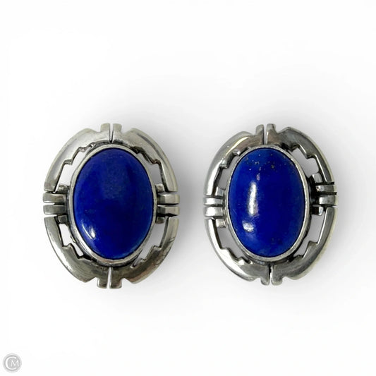 Navajo Sterling Silver & Oval Lapis Lazuli Post Earrings By Herbert Platiero