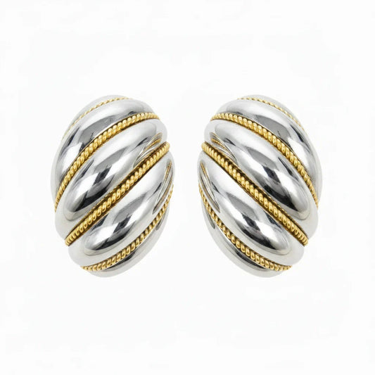 18k Yellow Gold & Sterling Silver Shrimp Huggie Earrings Luxury Designer By Tiffany And Company