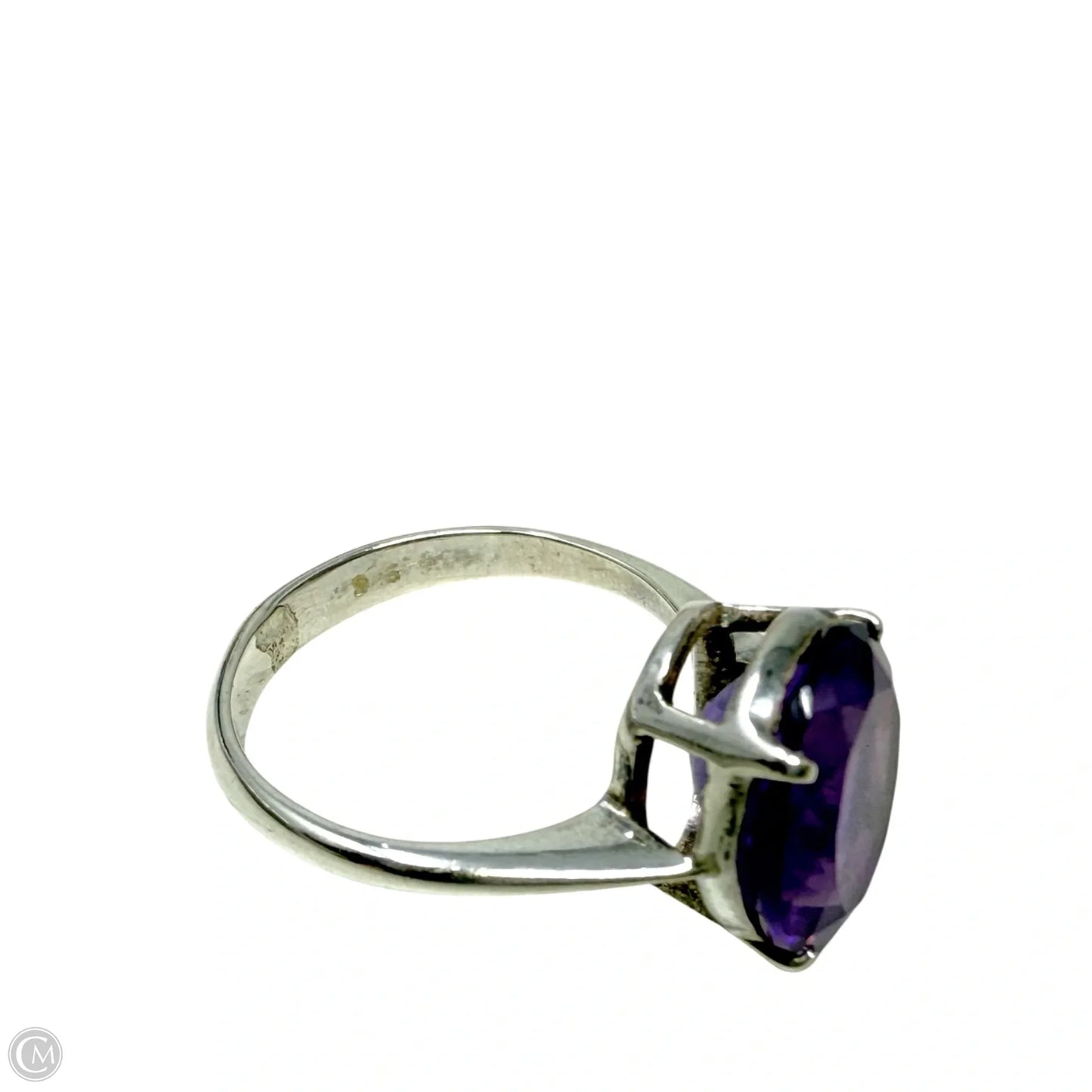 Sterling Silver & Oval Amethyst Engagement Ring, Size: 5