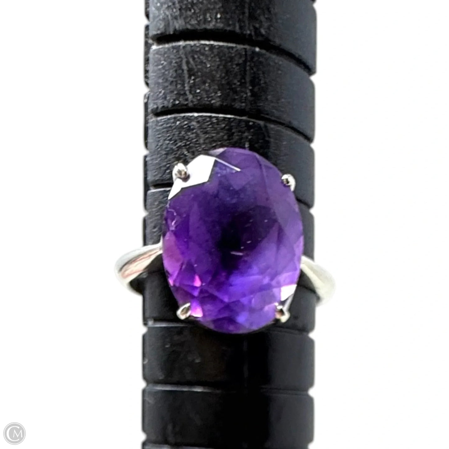 Sterling Silver & Oval Amethyst Engagement Ring, Size: 5