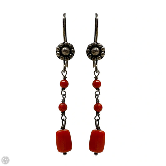 Sterling Silver & Coral Bead Long Dangle Earrings