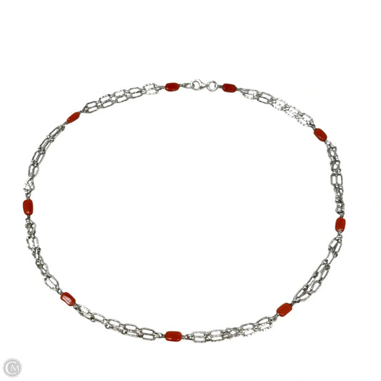 Double Strand Sterling Silver & Red Coral Beaded Necklace
