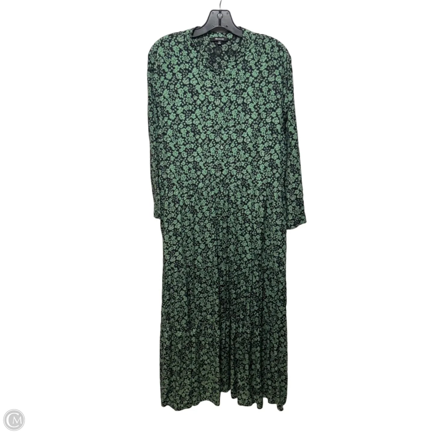 Button-Front Tiered Midi Dress By Madewell In Fleur Field Black & Green, Size: XL