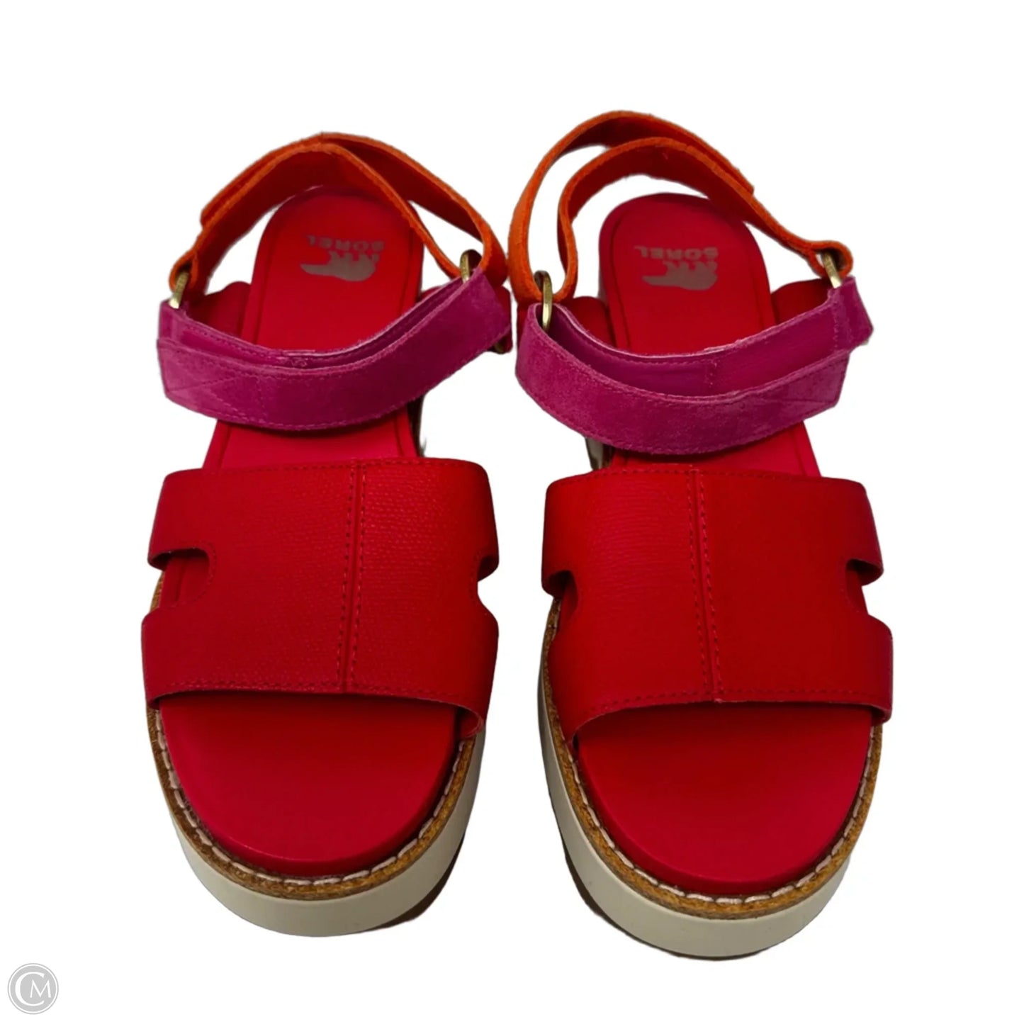 Joanie Sandals Heels Block By Sorel In Orange & Red, Size: 8.5