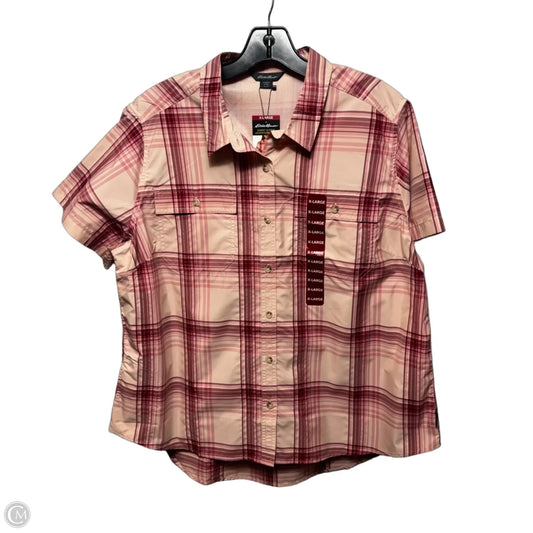 Adventure Athletic Top Short Sleeve By Eddie Bauer In Peach Starling Plaid, Size: Xl