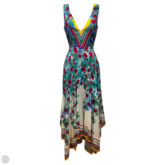 Zuri Printed Silk Crepe de Chine Handkerchief Hem Midi Dress By Saloni In Multi-colored, Size: 2