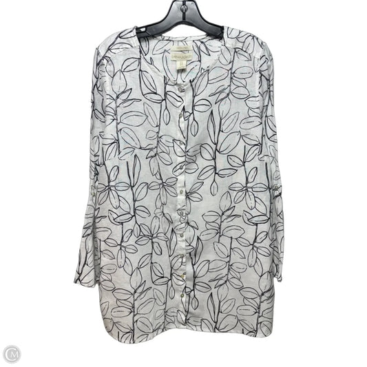 Linen Top 3/4 Sleeve By Cynthia Rowley In Black & White, Size: 1x