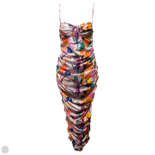 Multicolor Abstract Print Ruched Midi Dress By Pretty Little Thing In Multi-colored, Size: 6