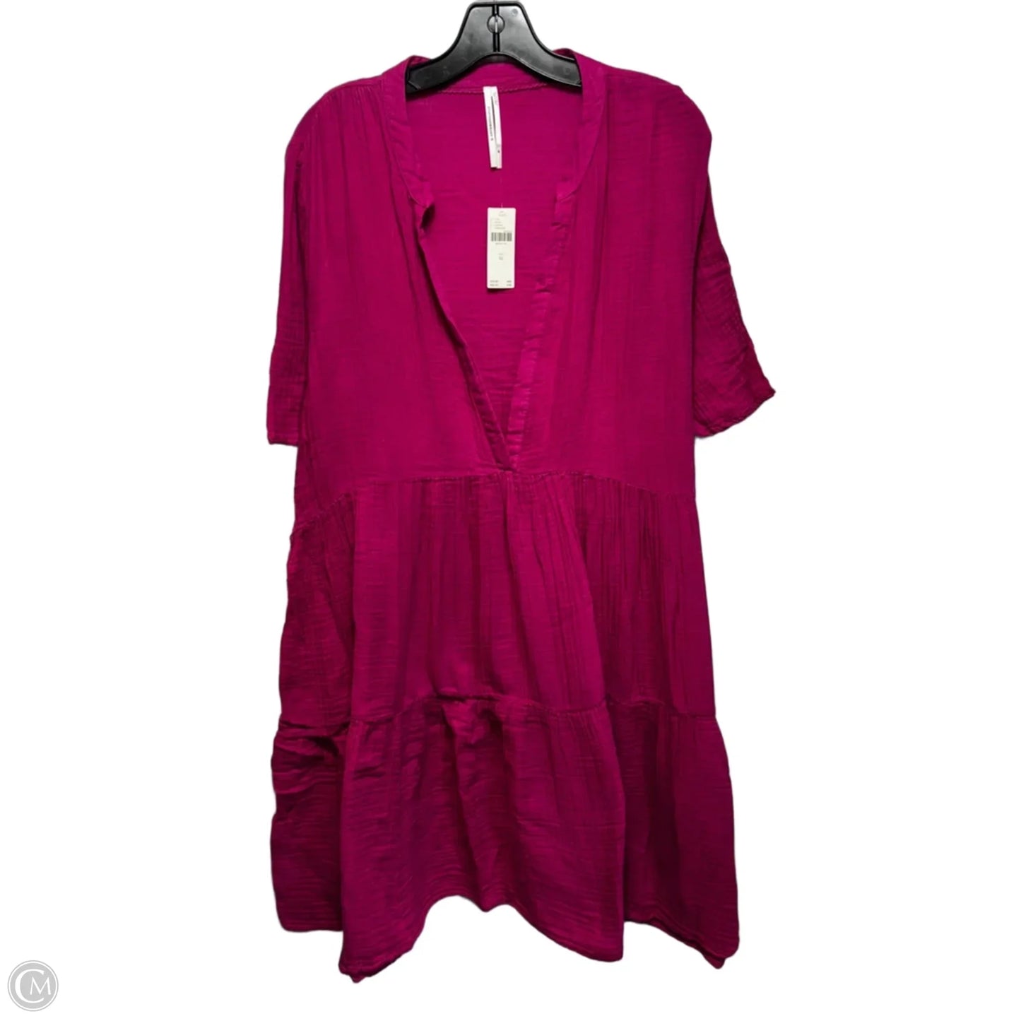The Kallie Tiered Cotton Gauze Flowy V-Neck Mini Tunic Dress By Anthropologie In Pink, Size: XL