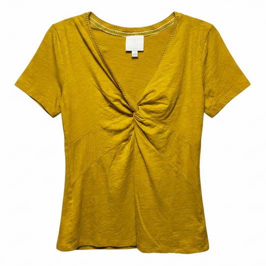 Twist-Front V-Neck Tee By Ett:Twa for Anthropologie In Yellow, Size: L