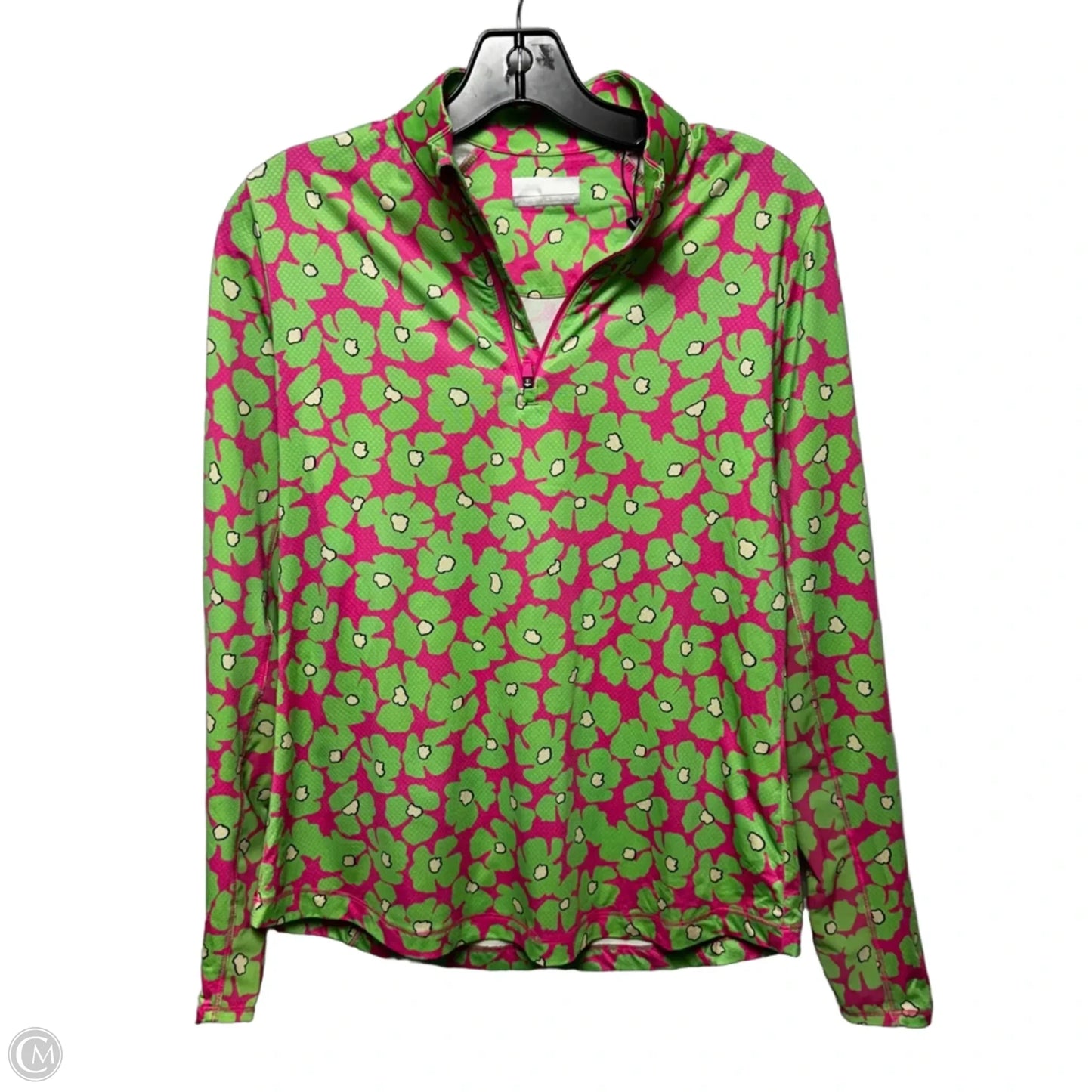 Athletic Top Long Sleeve Collar By Callaway In Green & Pink, Size: M