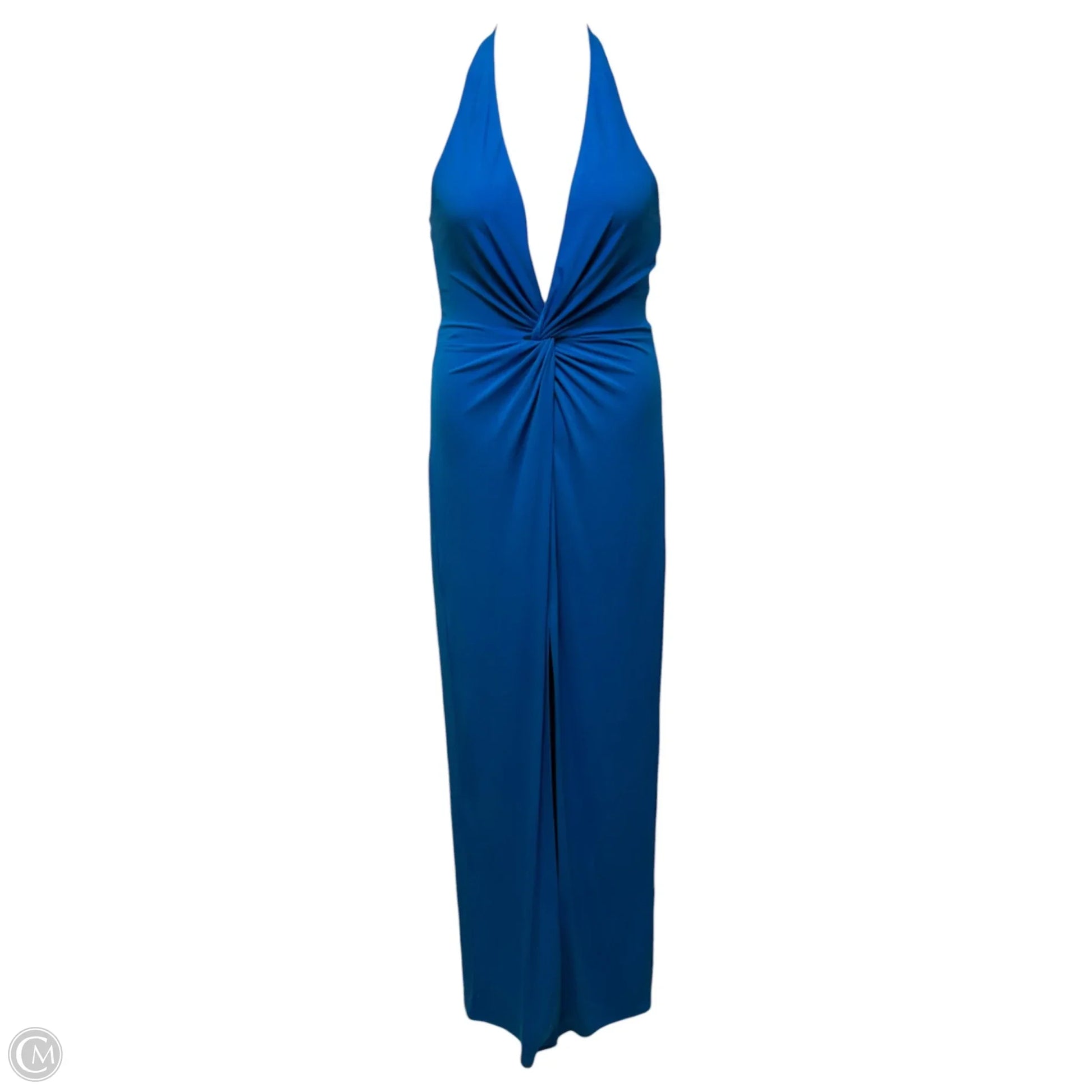 Leah Stretch Crepe Halter Neck Maxi Dress By Badgley Mischka In Blue