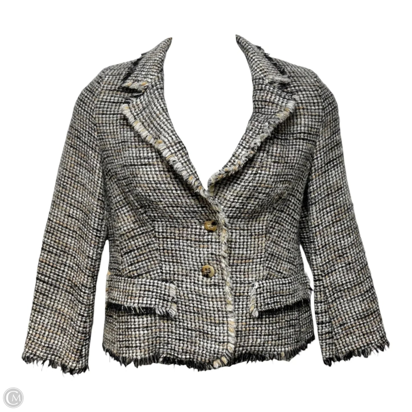 Wool Blend Blazer Designer By Escada In Grey & White, Size: 12 (42)