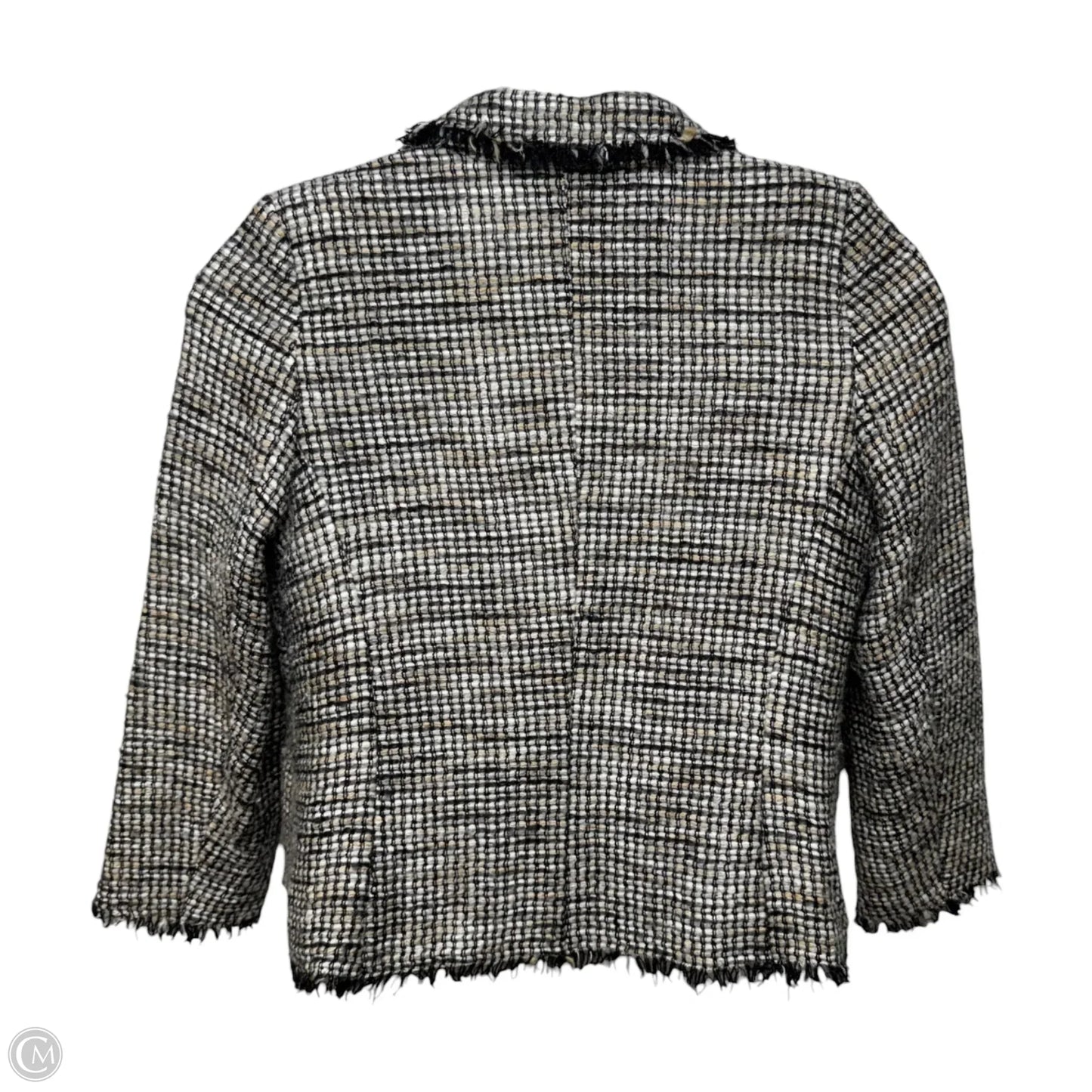Wool Blend Blazer Designer By Escada In Grey & White, Size: 12 (42)