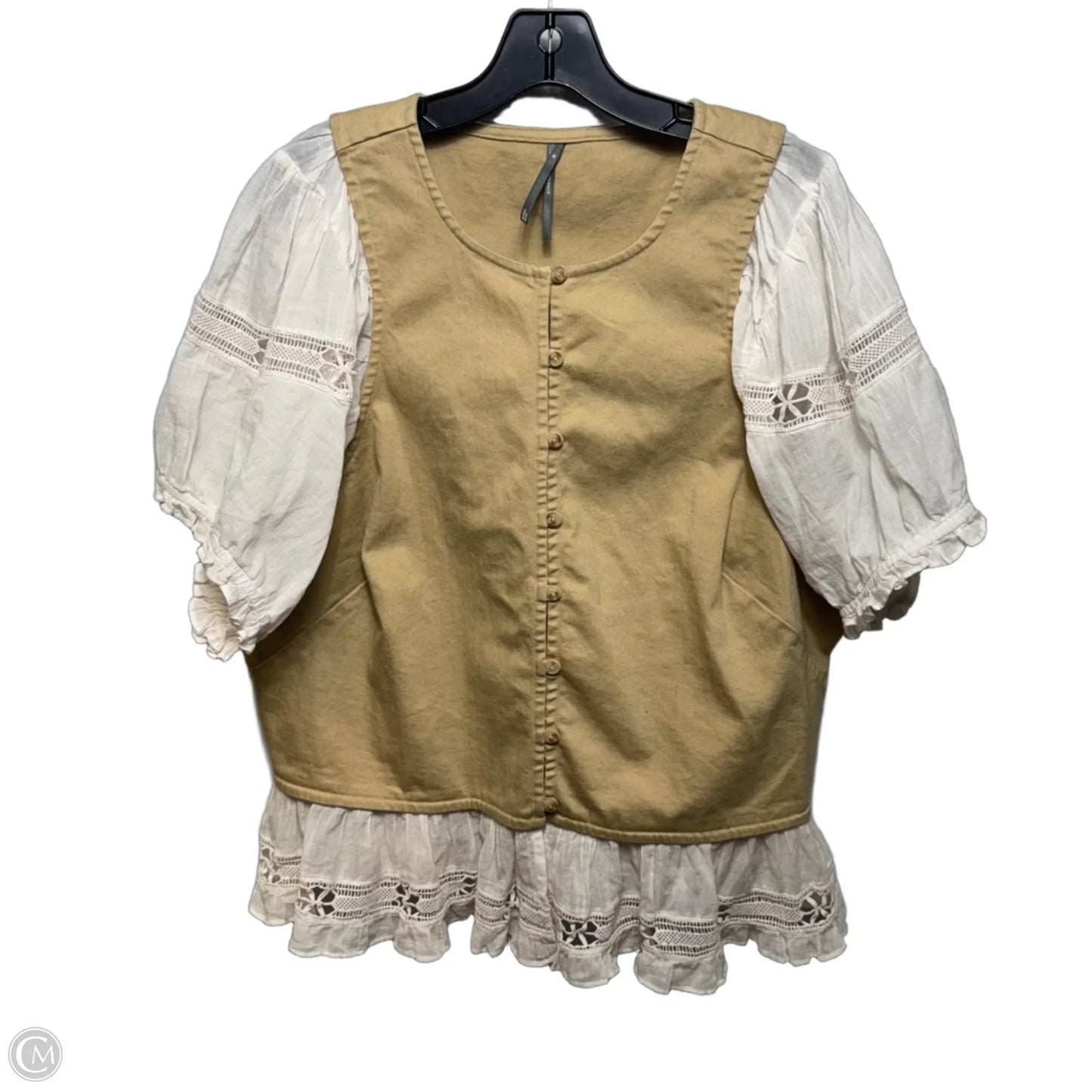 Top Short Sleeve By Anthropologie In Tan & White, Size: 3x