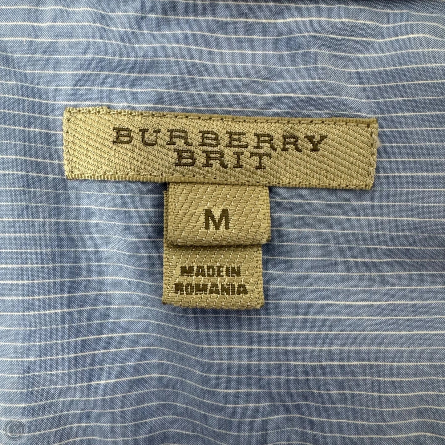 As Is Pinstripe Cotton Button Down Shirt Luxury Designer By Burberry In Striped Pattern, Size: M