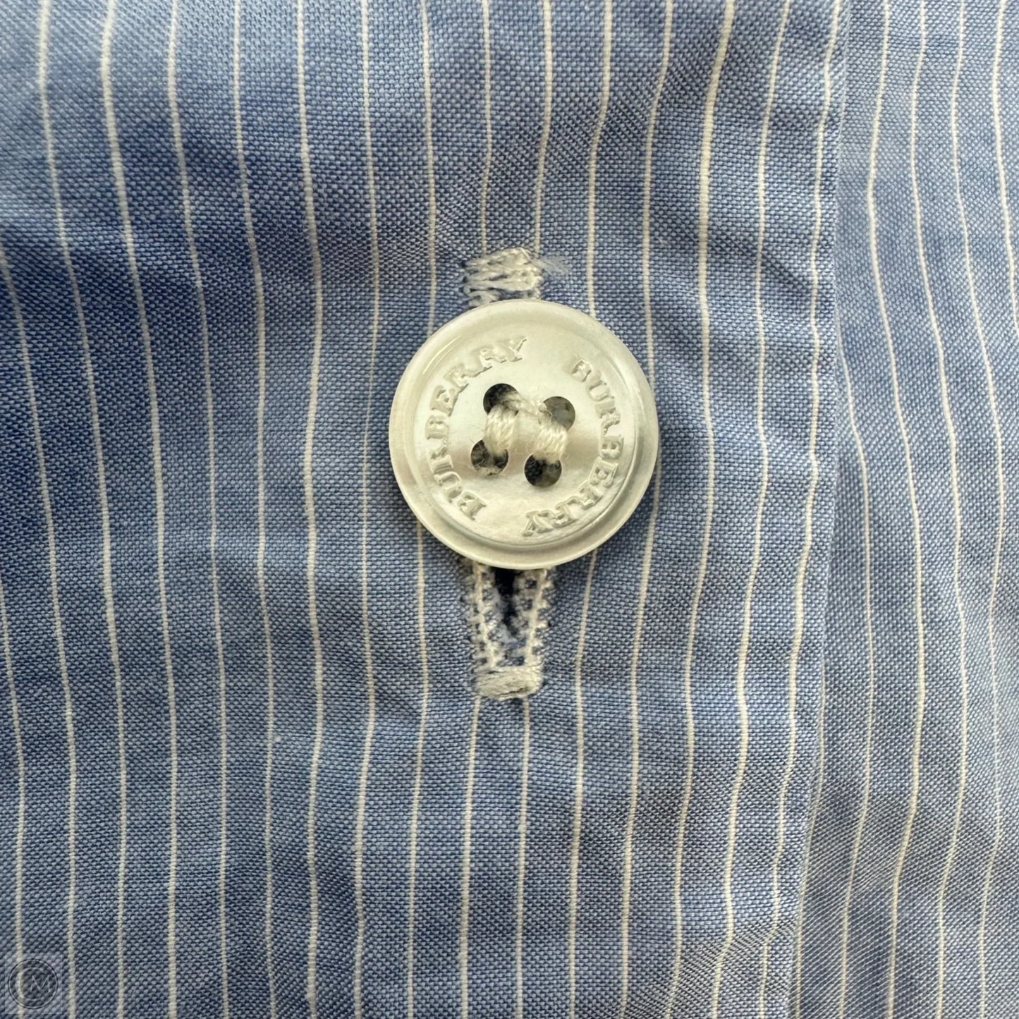 As Is Pinstripe Cotton Button Down Shirt Luxury Designer By Burberry In Striped Pattern, Size: M