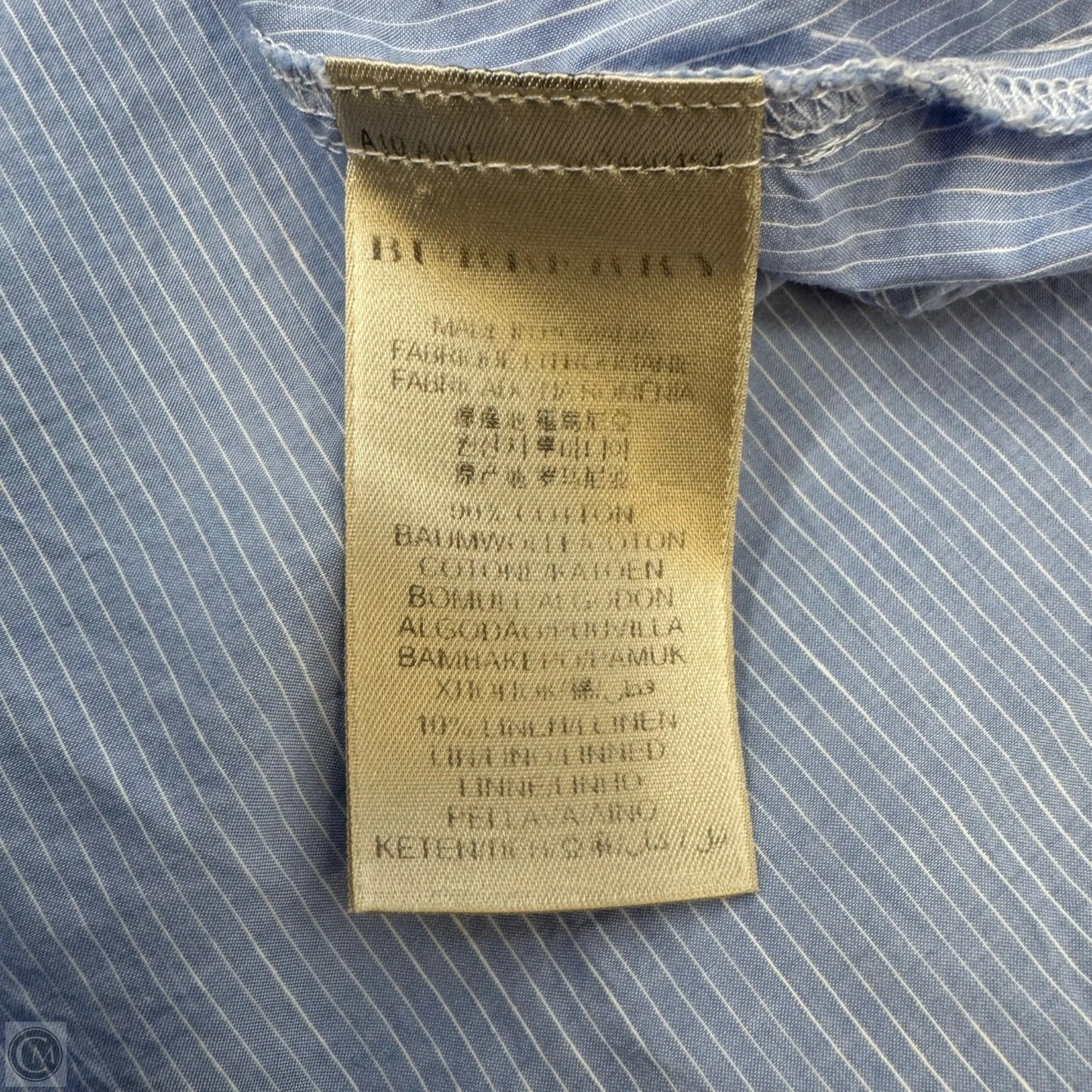 As Is Pinstripe Cotton Button Down Shirt Luxury Designer By Burberry In Striped Pattern, Size: M