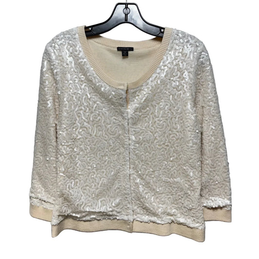 Sequin Wool Sweater Cardigan Designer By Lafayette 148 In Cream, Size: M