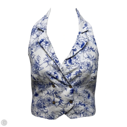 Linen Blend Top Sleeveless Designer By Jason Wu In Blue & White, Size: 10