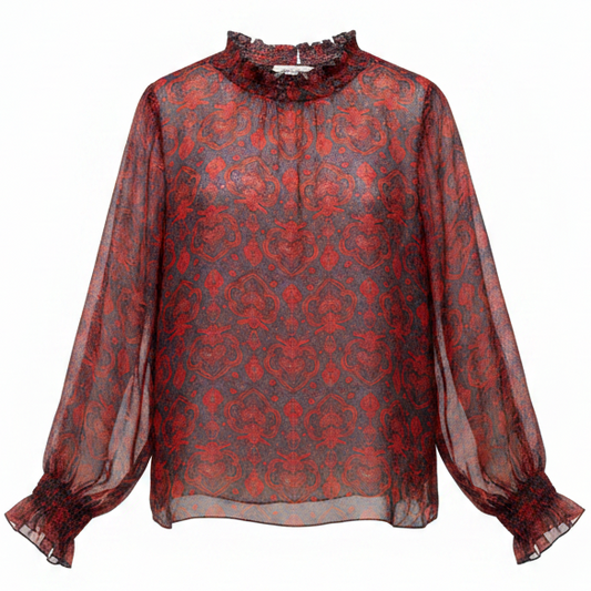 Sheer Viscose Blouse Long Sleeve By Antik Batik In Paisley Print, Size: M (40)