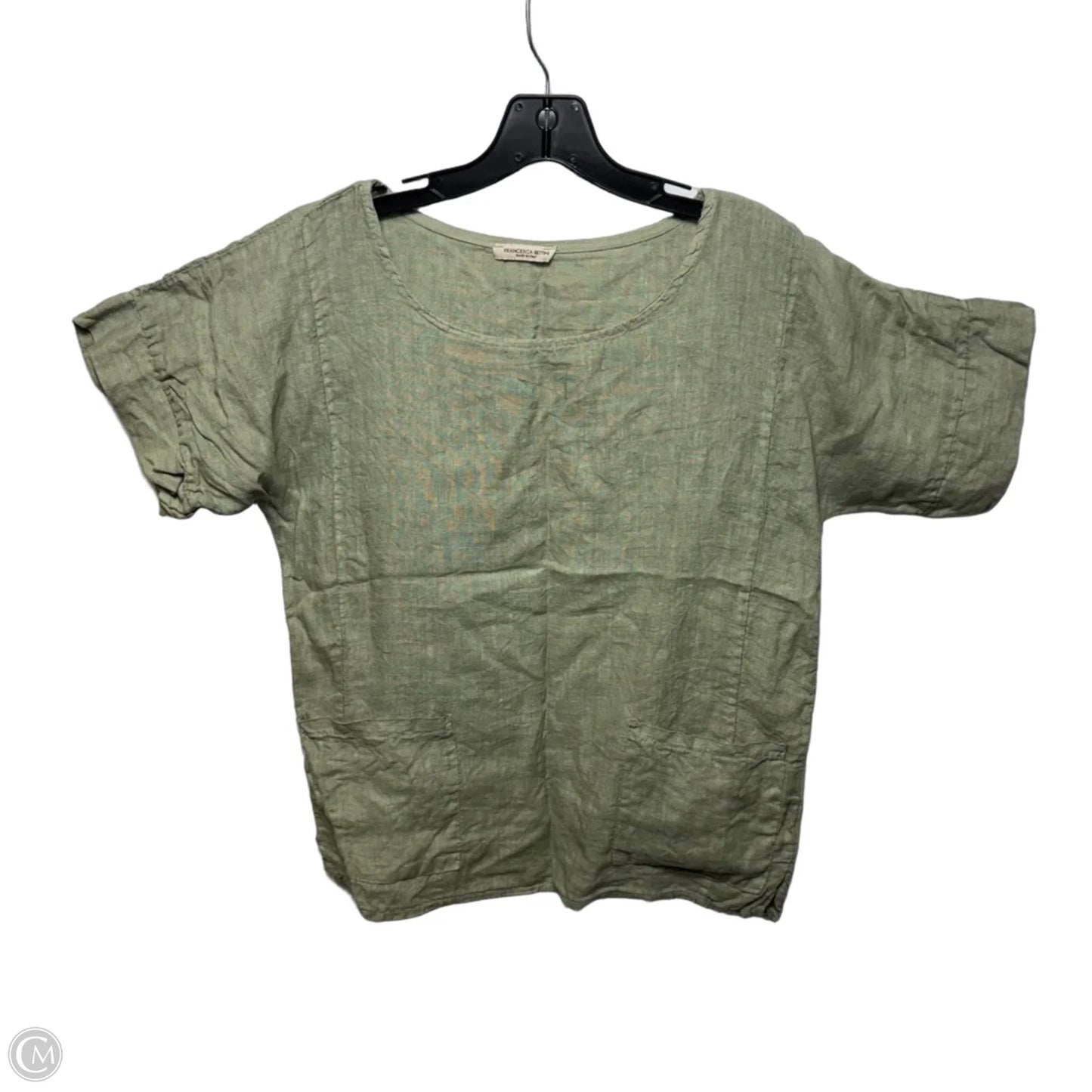 Linen Top Short Sleeve By  francesca bettini In Green, Size: M