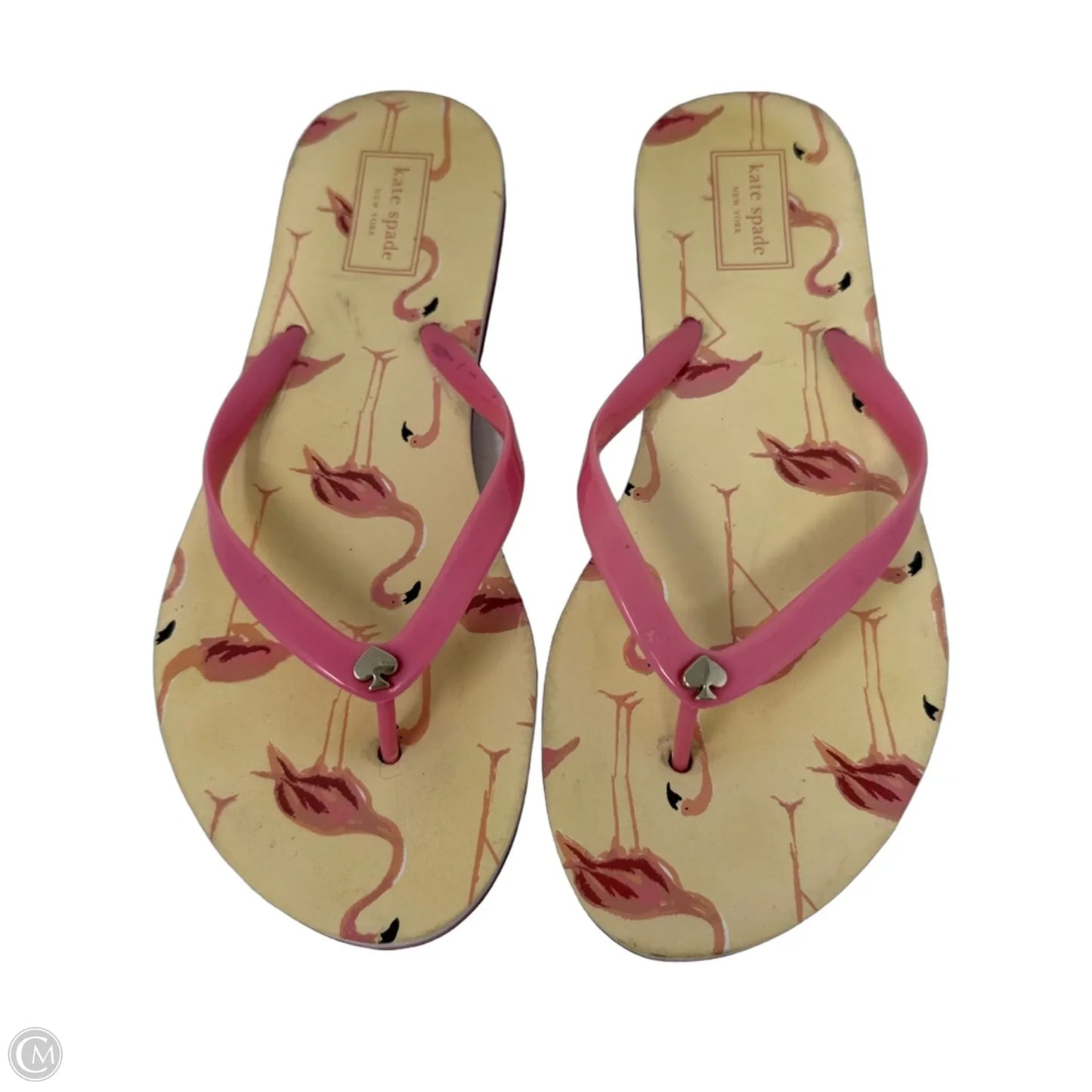 Nassau Flip Flops Designer By Kate Spade In Pink Flamingo Print, Size: 8