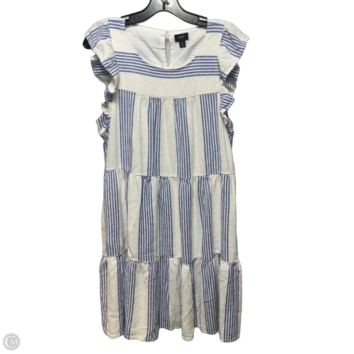 Tiered Linen Blend Dress Casual Short By J. Crew In Striped Pattern, Size: 12