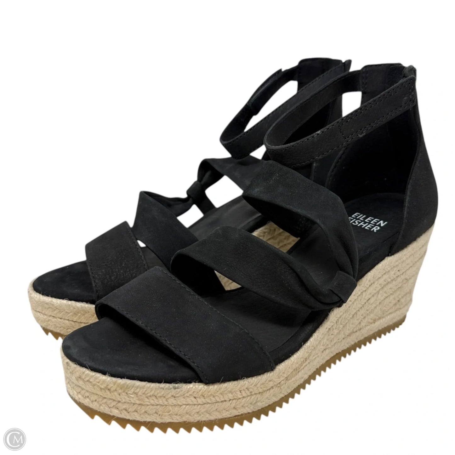 Wisp Tumbled Nubuck Espadrille Wedge Sandals  By Eileen Fisher In Black, Size: 6
