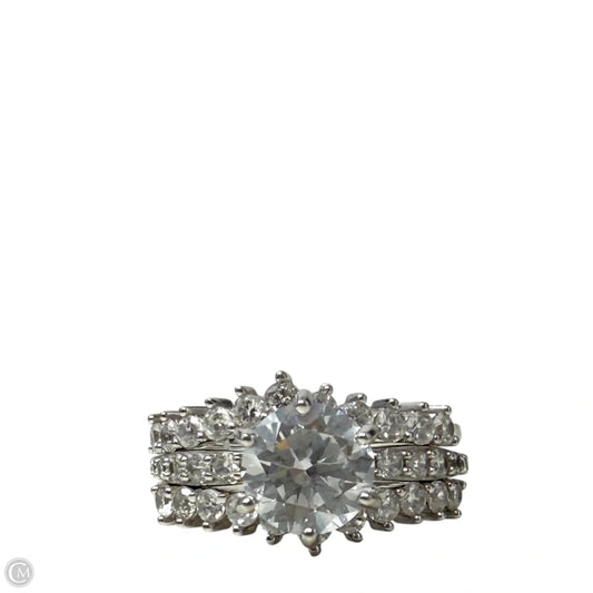 Sterling Silver & Clear Stone Engagement Bridal Ring Set, Size: 03 Piece Set