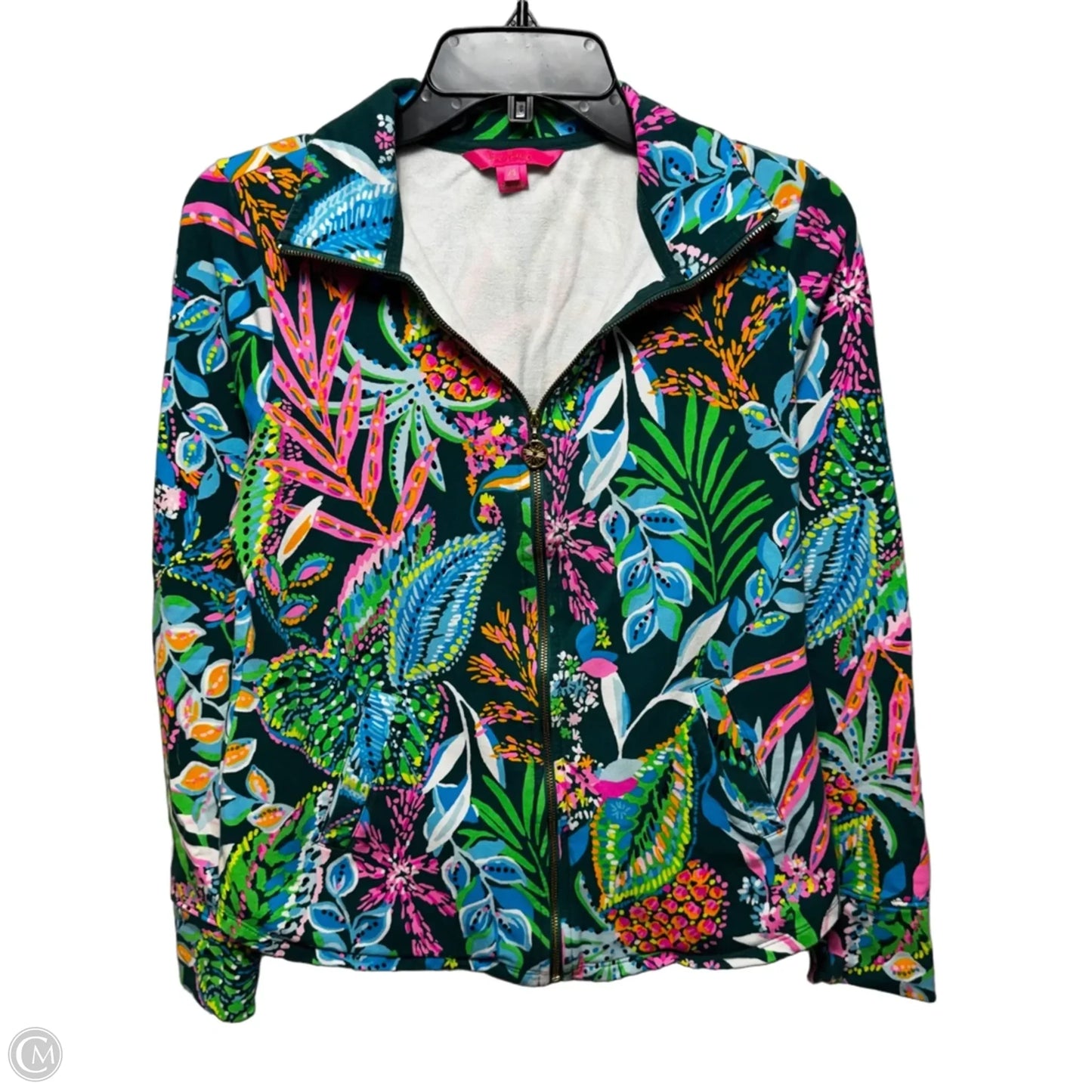 Leona Zip Jacket Designer By Lilly Pulitzer In Green & Pink, Size: Xs