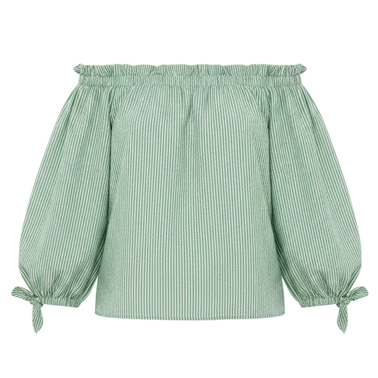 Jamielynn Off The Shoulder Top Designer By Lilly Pulitzer In Spearmint Harbor Stripe, Size: M