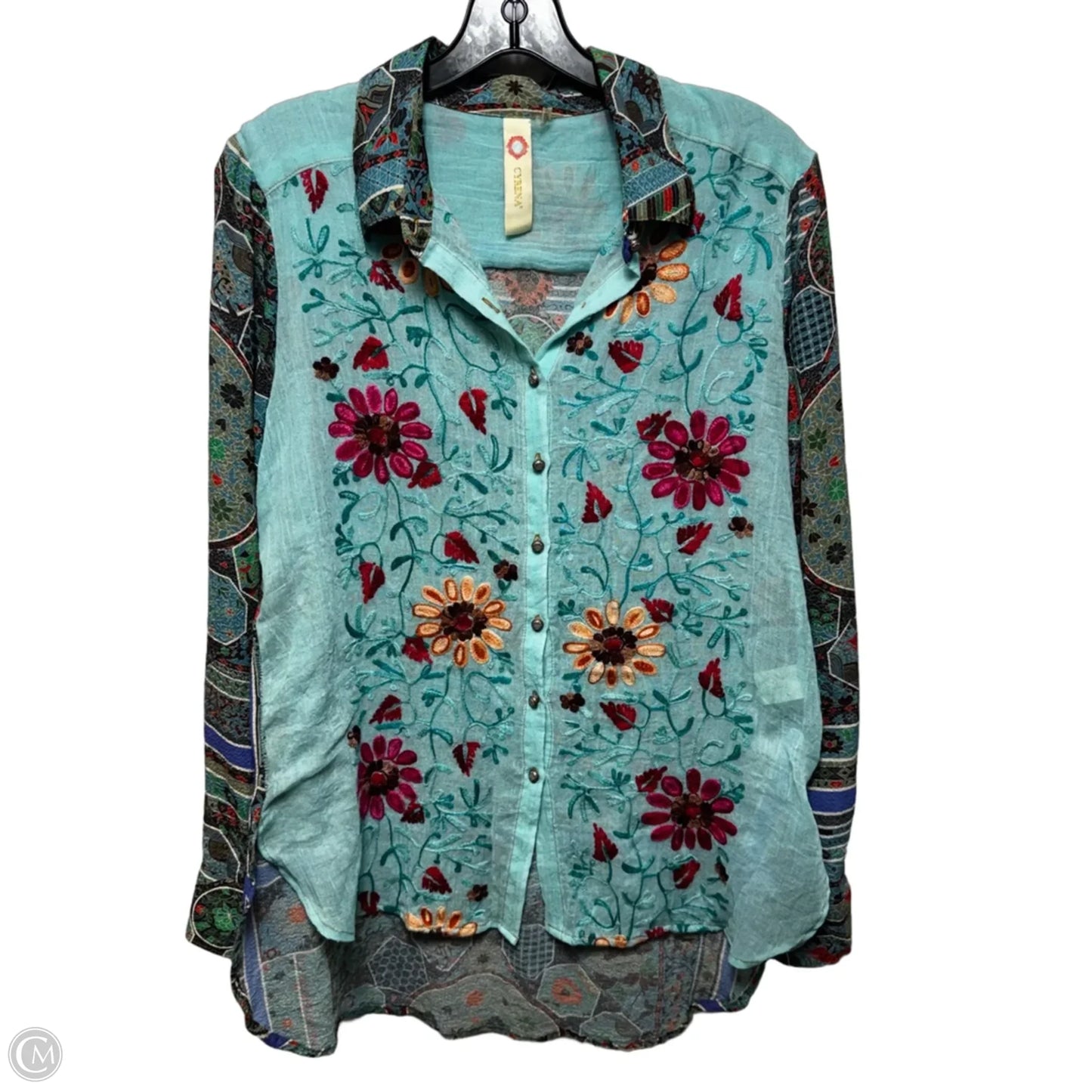 Embroidered Top Long Sleeve By Cyrena In Floral Print, Size: S
