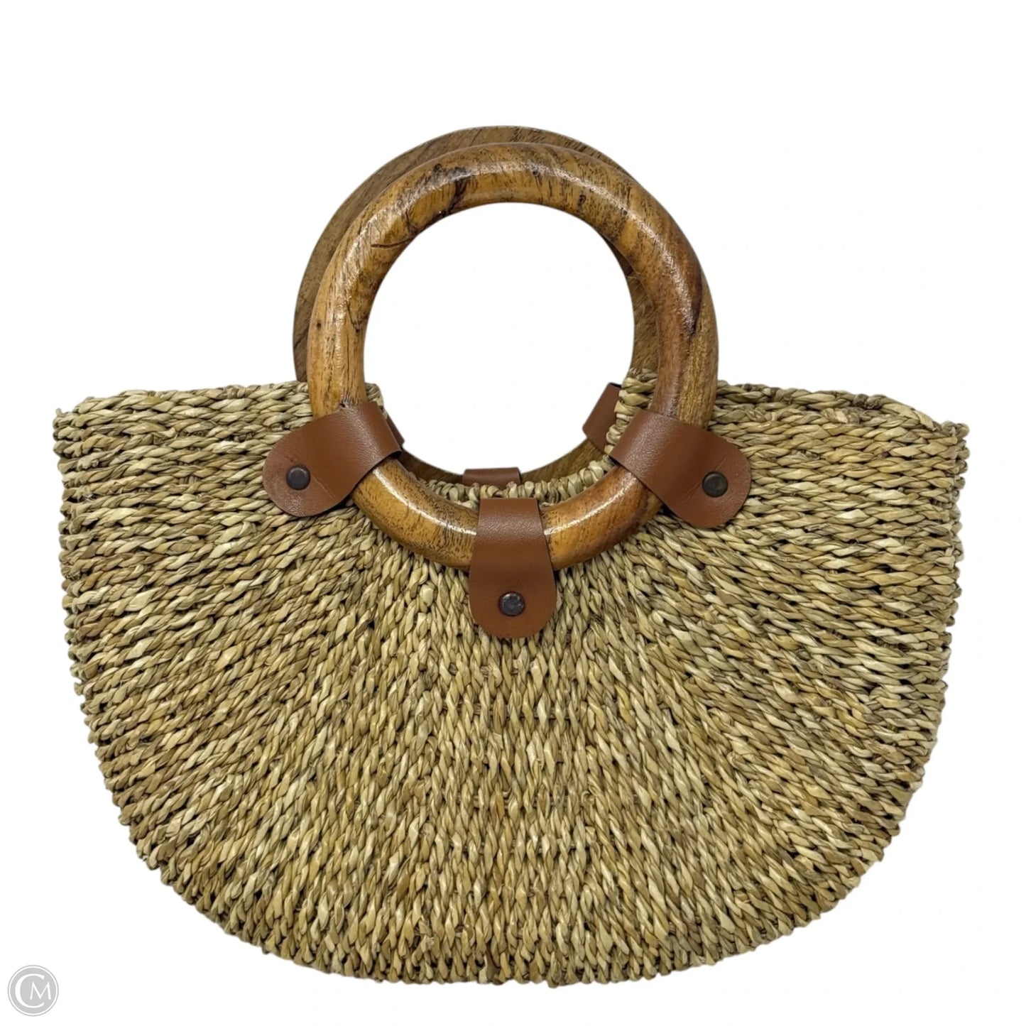 Woven Grass Tote With Wood Handles, Size: Small