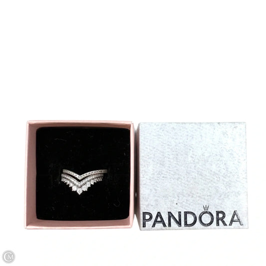 Sterling Silver Princess & Sparkling Wishbone Rings Set By Pandora, Size: 02 Piece Set