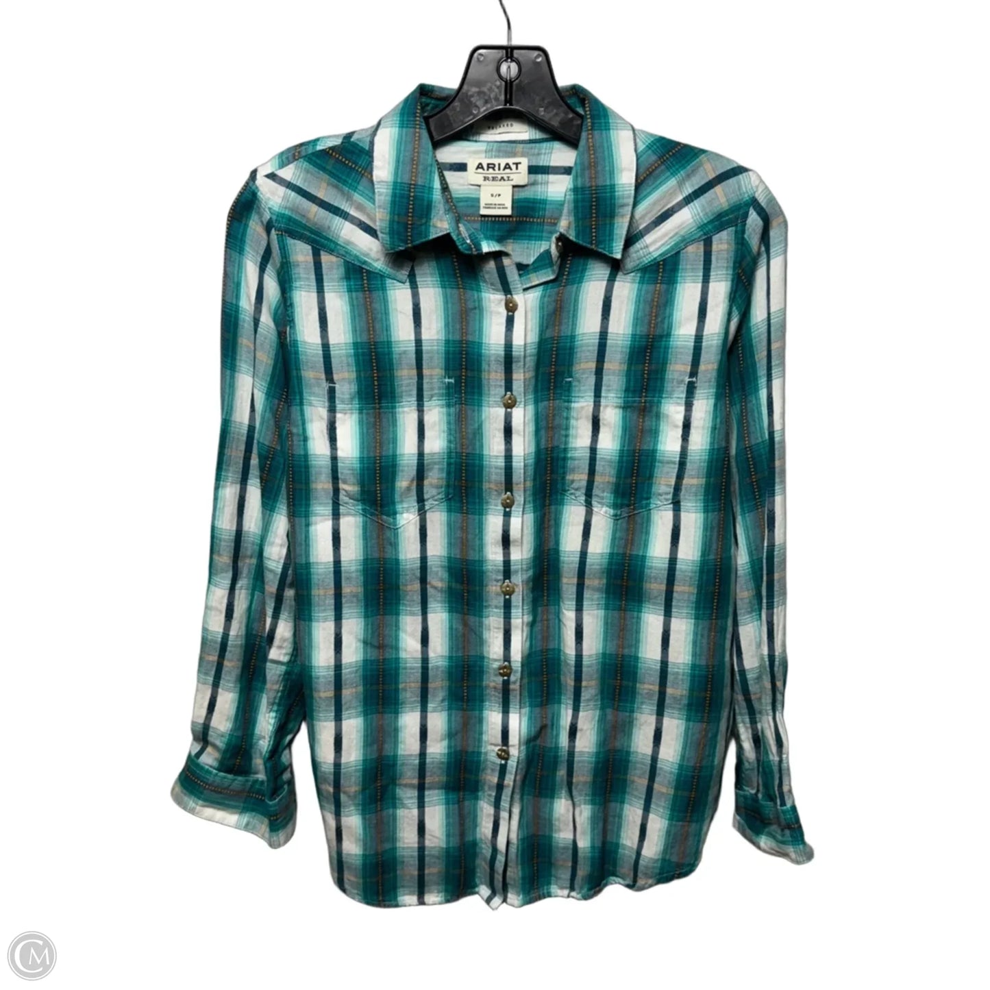 Relaxed Fit Top Long Sleeve By Ariat In Plaid Pattern, Size: S