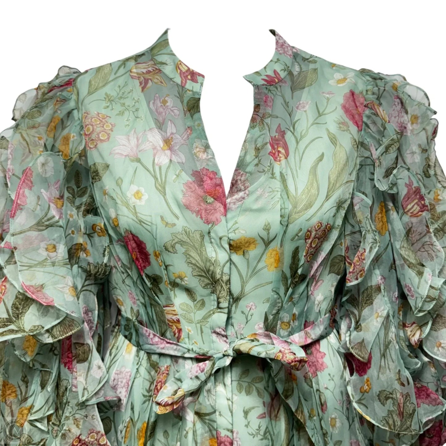 Ruffle Sleeve Organza Maxi Dress By Pankaj & Nidhi X Anthropologie In Floral Print, Size: M