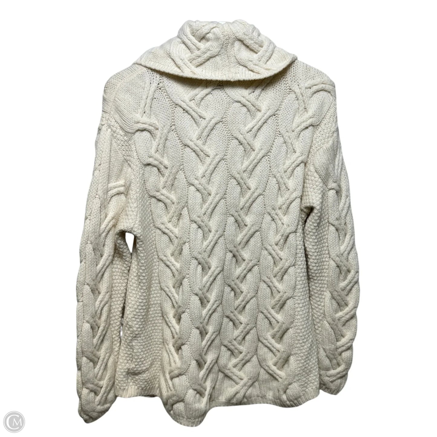 C‎hun‎ky Cable Cowl Neck Hand Knit 100% Irish Merino Wool Sweater By Cmb In Cream, Size: M