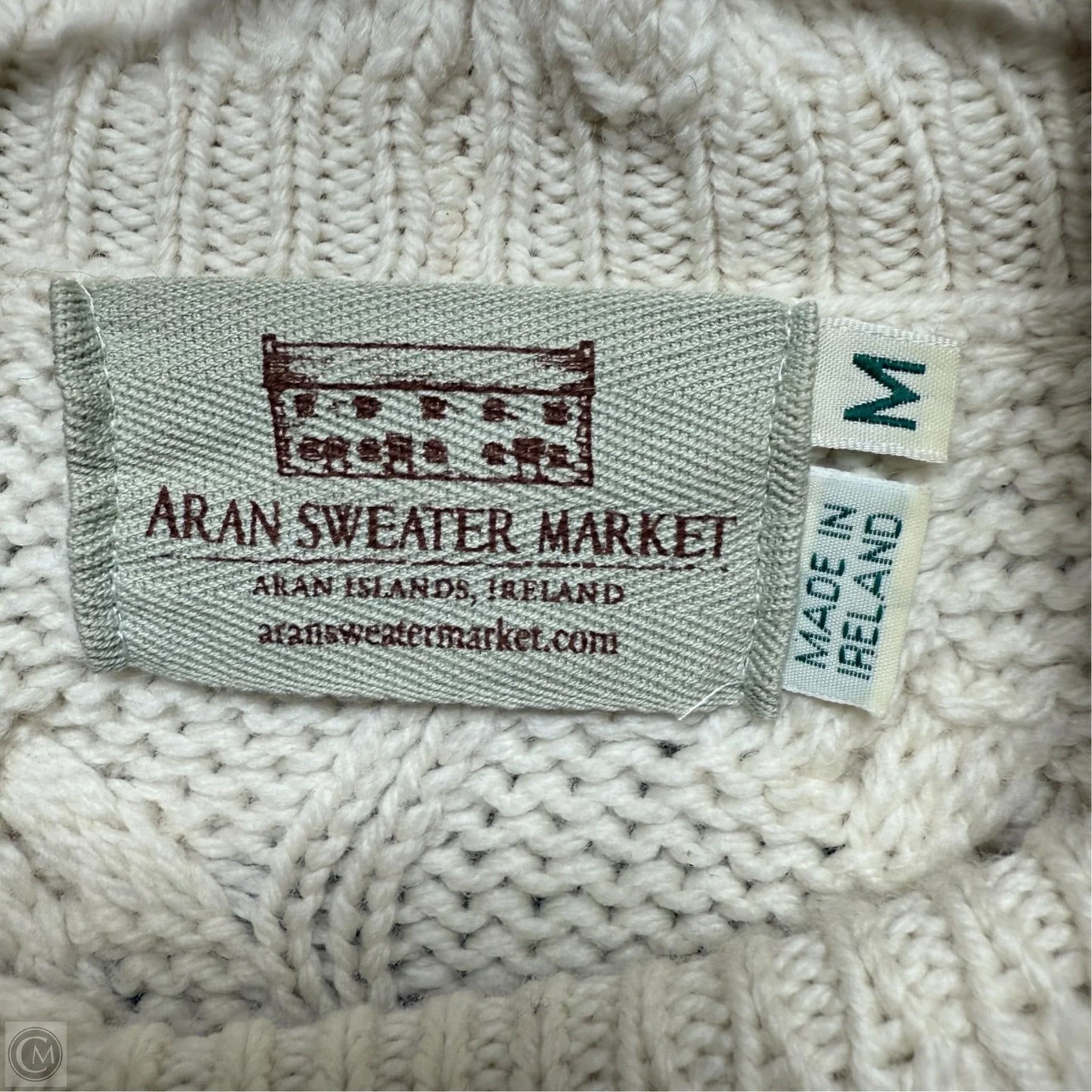 C‎hun‎ky Cable Cowl Neck Hand Knit 100% Irish Merino Wool Sweater By Cmb In Cream, Size: M
